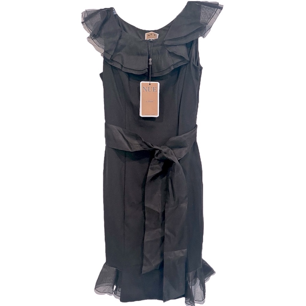 Nue by Shani Elegant Black Ruffle Midi Dress Size 10